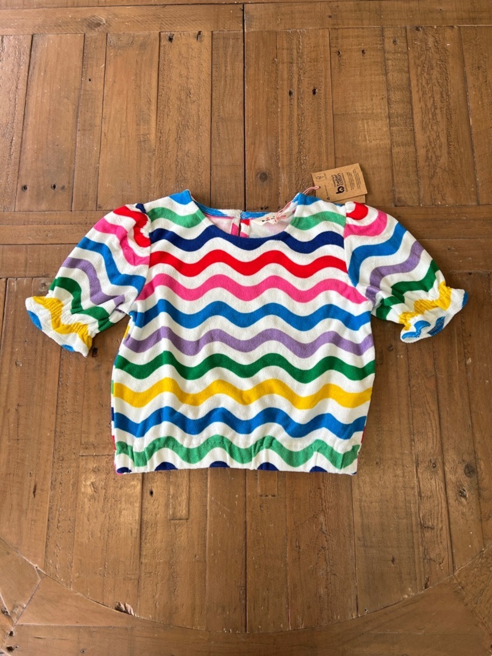 Mini Boden rainbow wavy stripe Terrycloth short sleeve top 8-9 years new